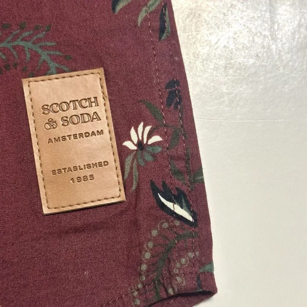 Scotch and Soda Shirt Mens Size Large Long Sleeve Button Up Wine Tapestry Print - Picture 9 of 13